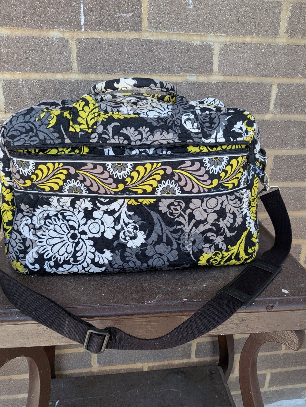 Vera Bradley Baroque Weekend Quilted Duffle Yellow Black Gray